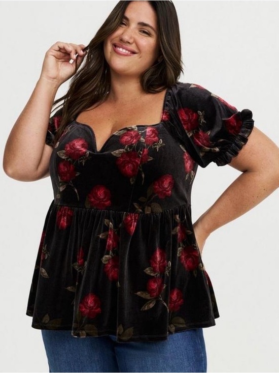 torrid Tops - Torrid Velour V-Wire Puff Sleeved Babydoll Top - Size 1X - NWT!
